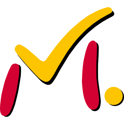 Logo der Stadt Marchtrenk mit stilisiertem gelbem Haken und zwei roten grafischen Elementen auf transparentem Hintergrund. Das moderne Signet symbolisiert Dynamik, Fortschritt und die Identität der Stadt Marchtrenk.